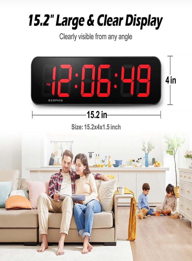 SERPHIX 15.2" Large Digital Wall Clock with App & Remote Control, Customizable RGB Colors, 10 Alarms, Stopwatch, Countdown, Timer Clock for Home Gym Living Room Office Garage Decor - Image 2